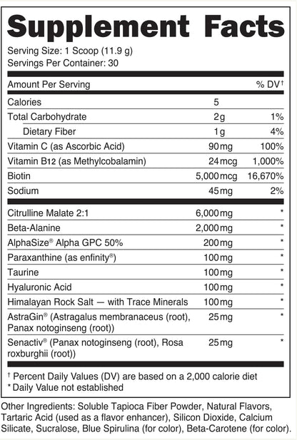 Babe Pre Workout powder for Women | Sparkling Orchard | 6g Citrulline, 2g Beta-Alanine, 100mg Hyaluronic Acid, 5mg Biotin and 5 other registered trademarked ingredients | 30 servings | 12.6 OZ