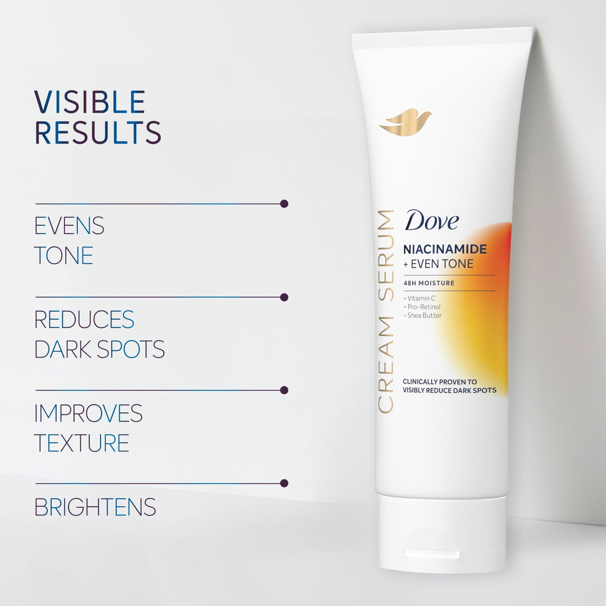Dove Body Cream Serum Niacinamide + Even Tone for Dark Spots and Uneven Tone with Vitamin C, Pro-Retinol and Shea Butter Lotion, 8 oz