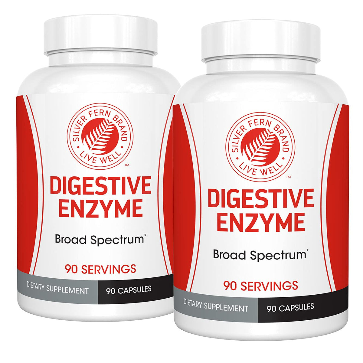 Silver Fern Brand Ultimate Digestive Enzyme Supplement 1 Bottle 90 Capsules | High Potency, Multi Enzyme - Digestive Comfort & Food Tolerance - Hemicullulase, Peptidase, Maltase, More