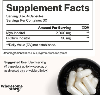 Wholesome Story Myo-Inositol & D-Chiro Inositol Supplement for Women | Fertility Supplements for Hormonal Balance & Ovarian Health Support | Myoinositol | Ideal 40:1 Ratio | 30 Servings