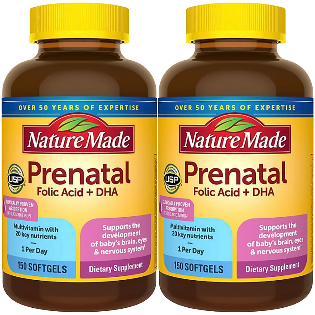 Nature Made Prenatal with Folic Acid + DHA, 200mg Prenatal Vitamin and Mineral Supplement for Daily