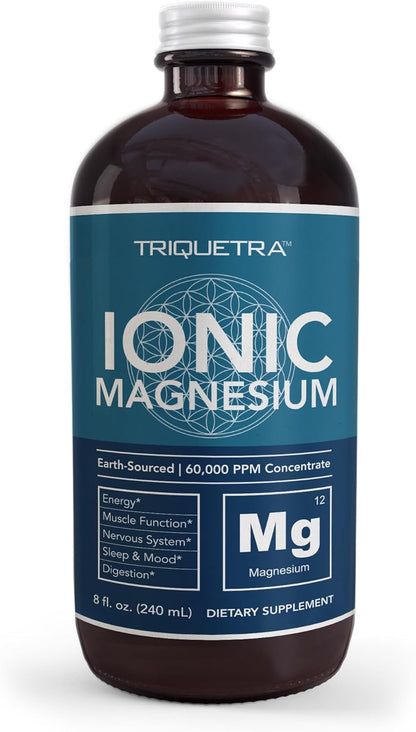 Liquid Magnesium | 8 oz - Ionic Magnesium Chloride, Highest & Fastest Absorption - Calm Mood, Sleep, Muscle Cramps & Spasms, Natural Laxative – Vegan, Glass Bottle (96 Servings)
