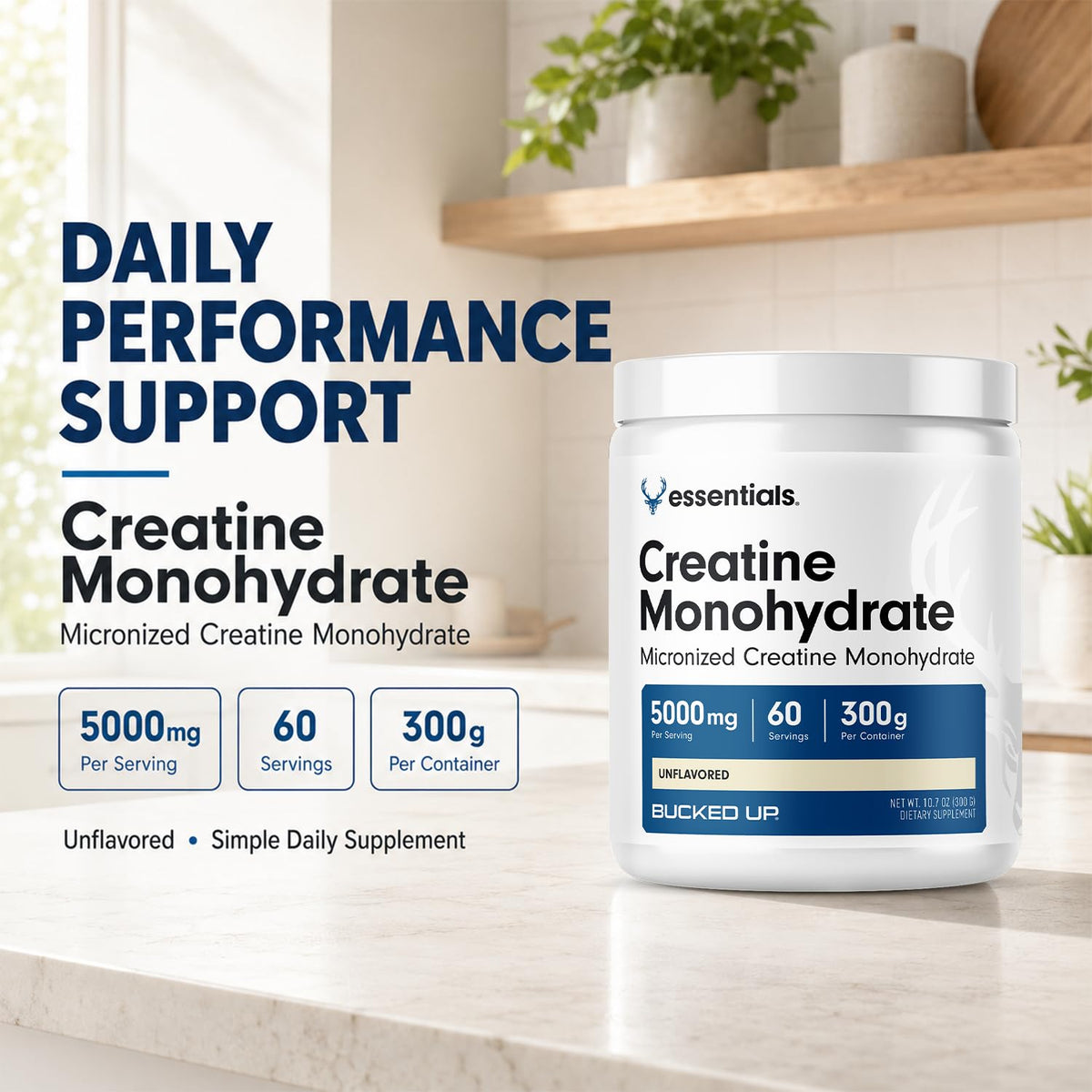 Bucked Up Pure Micronized Creatine Monohydrate for Women and Men - Easy to Mix and Unflavored - 5G Per Serving - 50 Servings - 250 Grams Per Container