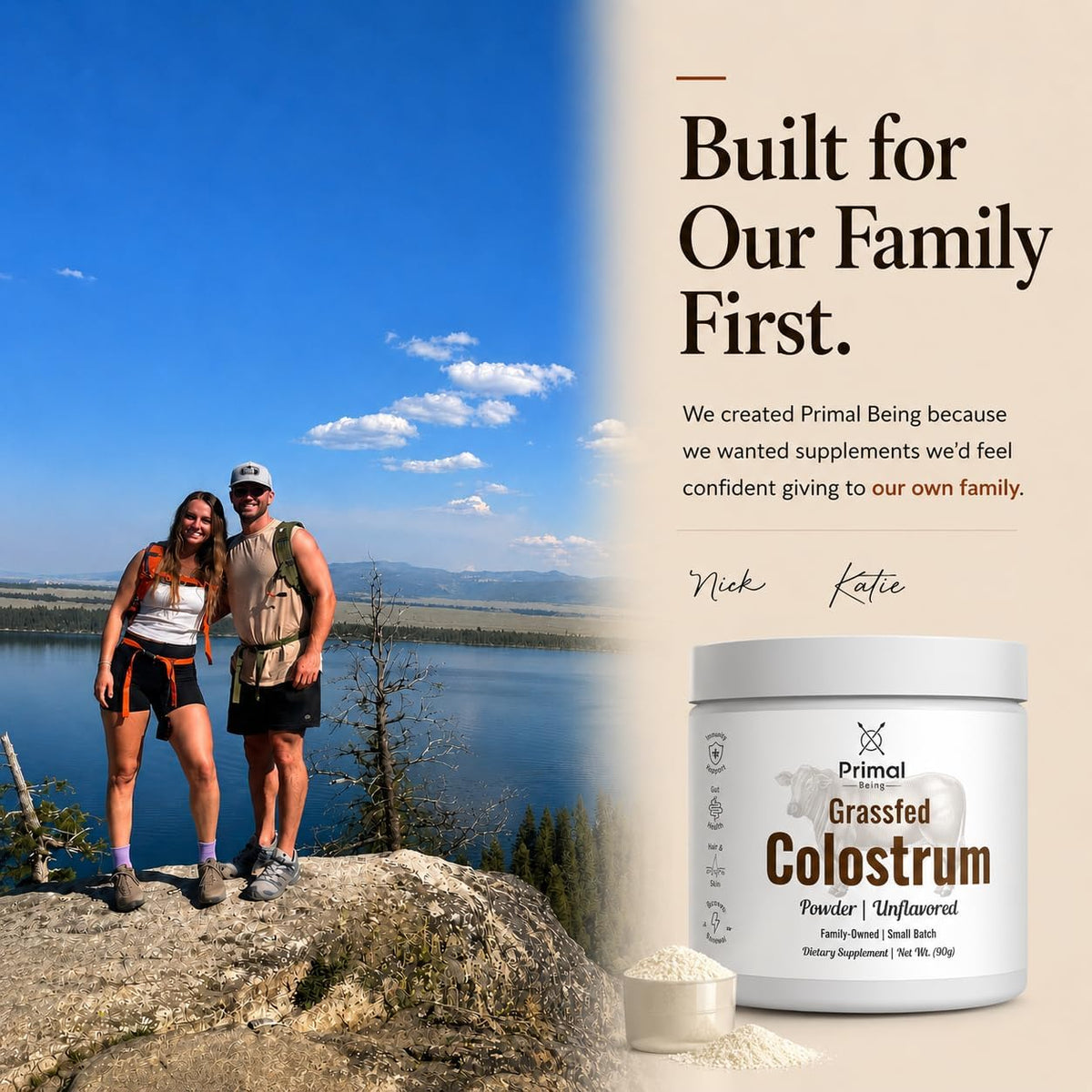 Primal Being Grassfed Beef Colostrum - Supports Immune Function, Gut Health, Hair, Anti-Aging, Athletic Performance, Recovery - 90 Grams unflavored Powder, 3000 mg per Serving