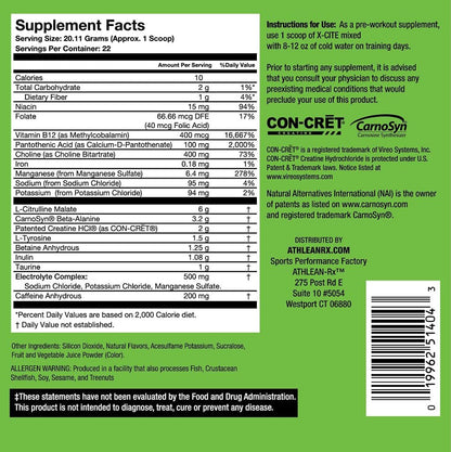 X-CITE Pre-Workout by ATHLEAN-X - Enhanced Formula with Beta-Alanine, Creatine & Caffeine for Ultimate Energy, Endurance, Focus & Muscle Pump, NSF Certified for Sports (Cherry Lemon Ice)