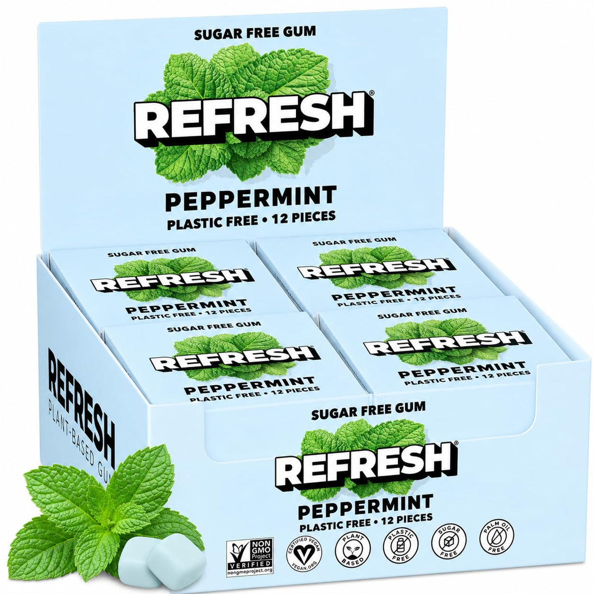 Refresh Sugar Free Chewing Gum with Xylitol, Garden Mint, 12 Pack