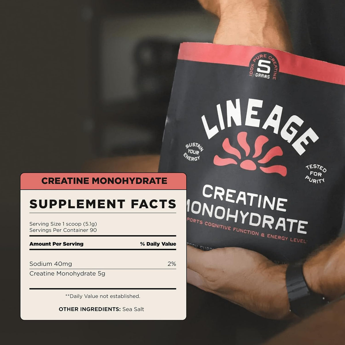 Lineage Provisions Creatine Monohydrate with Sea Salt, 90 Servings | Micronized creatine powder for training & performance with no artificial ingredients.