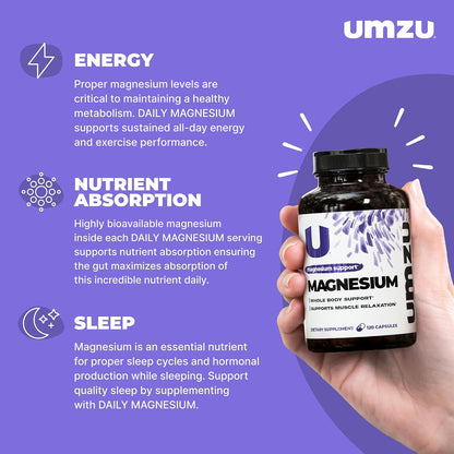 UMZU Daily Magnesium Complex Capsules, 30 Day Supply | 3 Bioavailable Magnesium Forms, High Absorption, Energy and Metabolism Support, Muscle Relaxation, Calmness, Daily Wellness