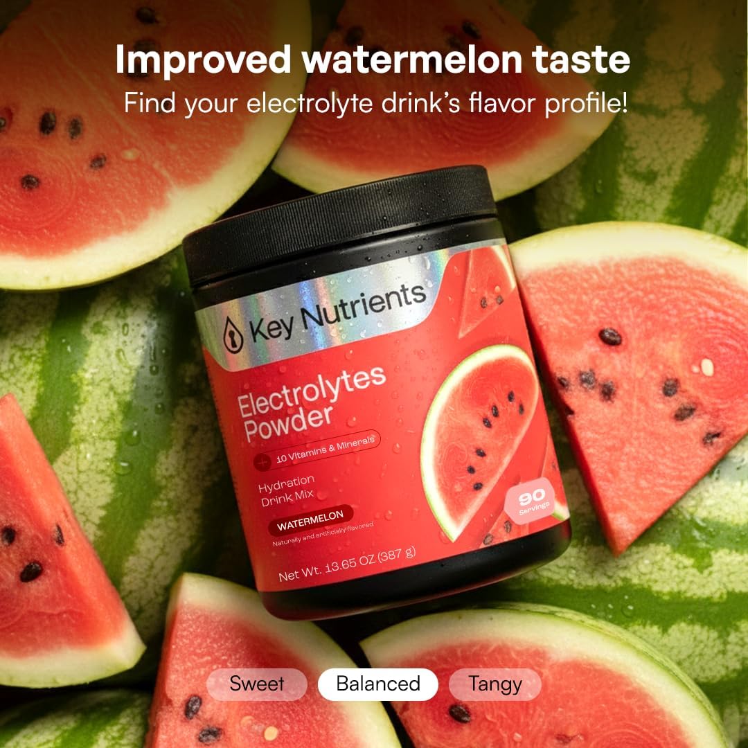 KEY NUTRIENTS Electrolytes Powder Bundle, Juicy Watermelon 90 Servings Jar + Tangy Orange 90 Servings Jar, Sugar Free Hydration Drink Mix with Vitamins & Minerals, No Calories