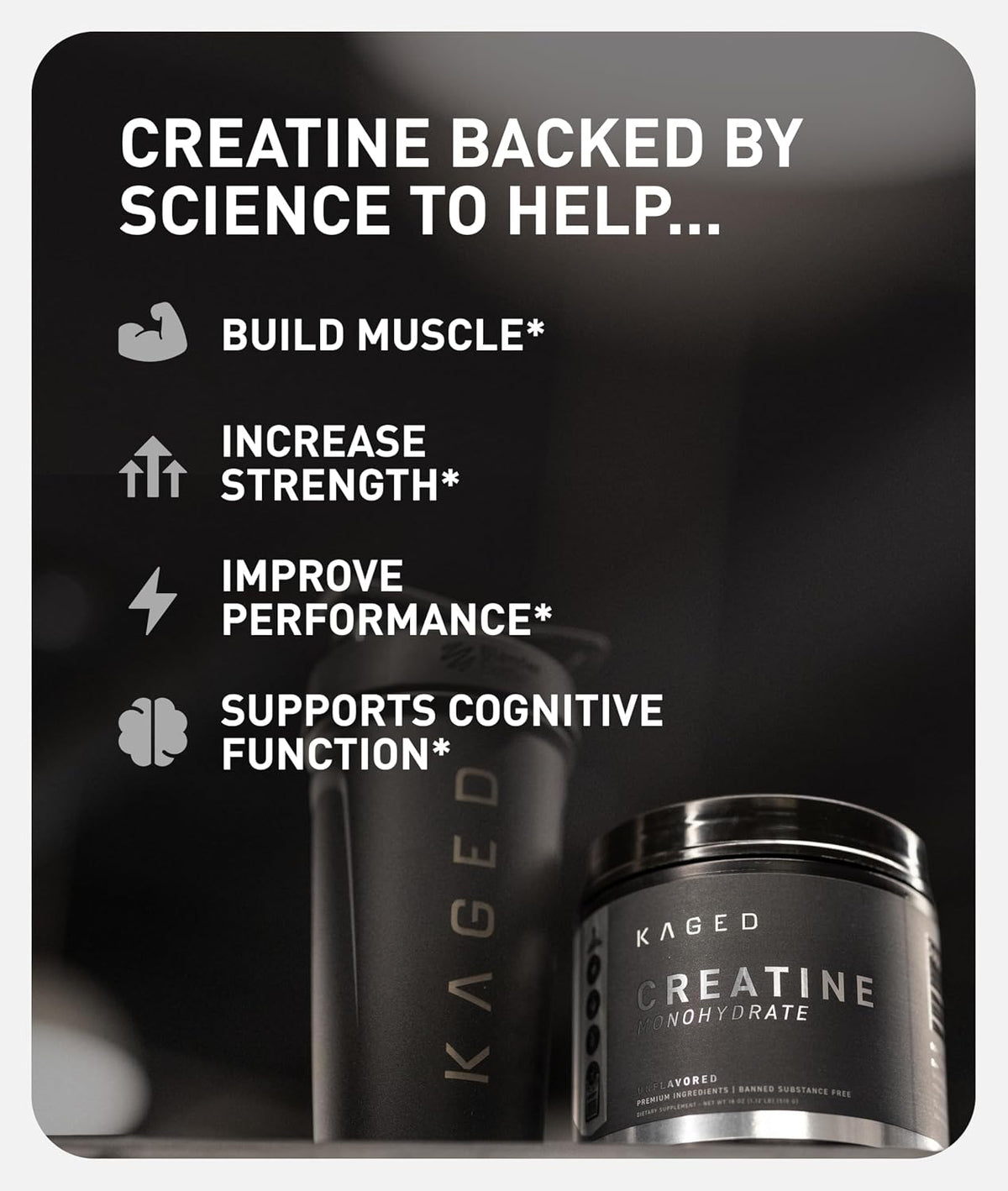 Kaged Creatine Monohydrate Micronized Powder | Unflavored | Muscle Building & Recovery | 5000 mg Per Serving | Vegan, Gluten Free, Easily Digestible | Supplements for Men & Women | 100 Servings