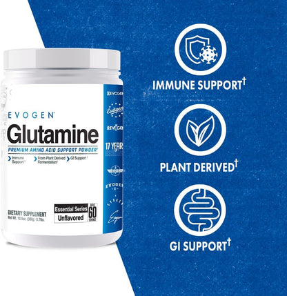 Evogen Glutamine | Unflavored | 60 Servings | Delivers 5g fermented per serving to accelerate recovery, support immune health and reduce soreness