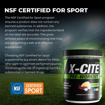 X-CITE Pre-Workout by ATHLEAN-X - Enhanced Formula with Beta-Alanine, Creatine & Caffeine for Ultimate Energy, Endurance, Focus & Muscle Pump, NSF Certified for Sports (Cherry Lemon Ice)