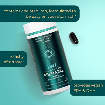 Iwi Life Prenatal Multivitamin, 60 Softgels (30 Servings), Vegan, Plant-Based Algae Omega 3