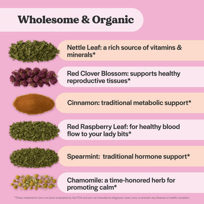 Organic Fertility Tea for Women w Red Raspberry Leaf, Cinnamon Bark, Spearmint & Nettle Leaf, Chamomile & Red Clover | 15 Pyramid Sachet