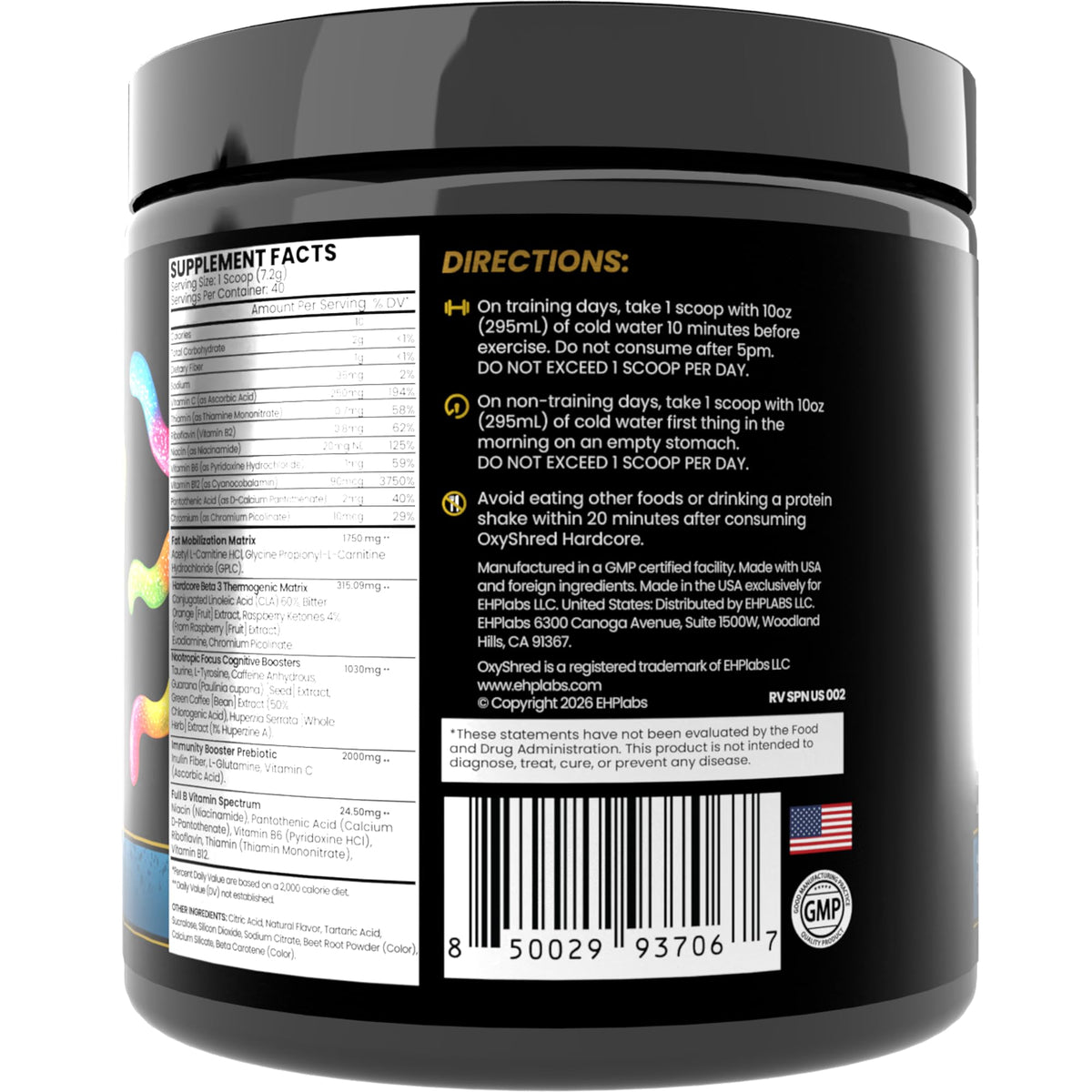 EHP Labs OxyShred Hardcore Super Dosed Pre Workout Powder - Preworkout Powder with L Glutamine & Acetyl L Carnitine, Energy Boost Drink - 275mg of Caffeine - Watermelon Candy, 40 Servings