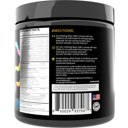 EHP Labs OxyShred Hardcore Super Dosed Pre Workout Powder - Preworkout Powder with L Glutamine & Acetyl L Carnitine, Energy Boost Drink - 275mg of Caffeine - Watermelon Candy, 40 Servings