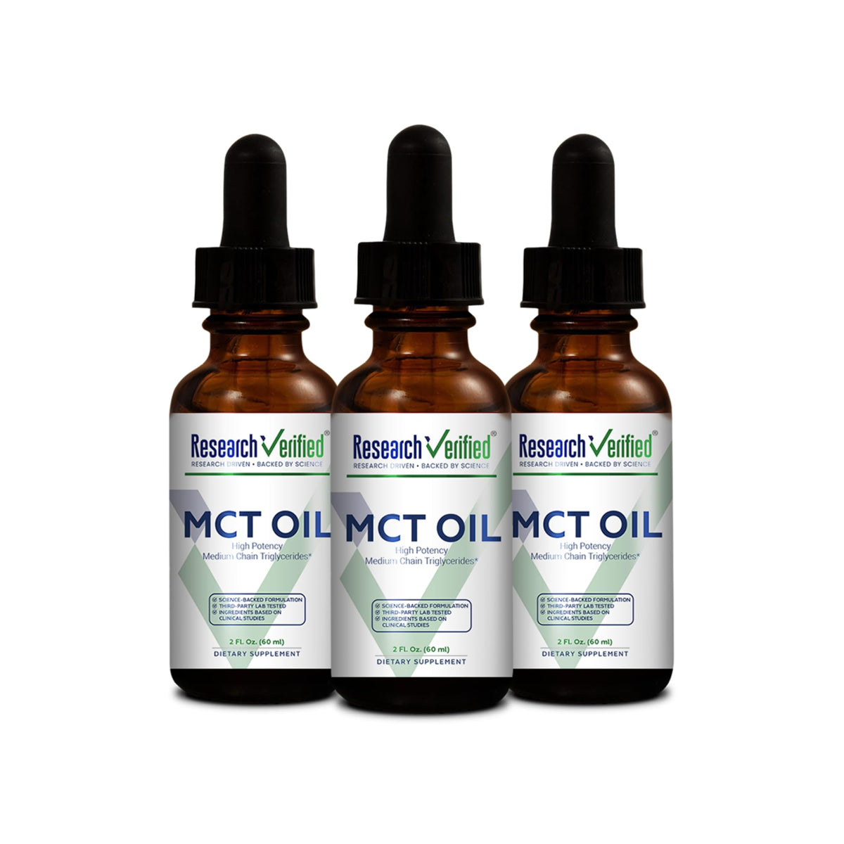 Research Verified 100% MCT Oil - 2 Fl. Oz. - 1 Bottle - Vegan Friendly