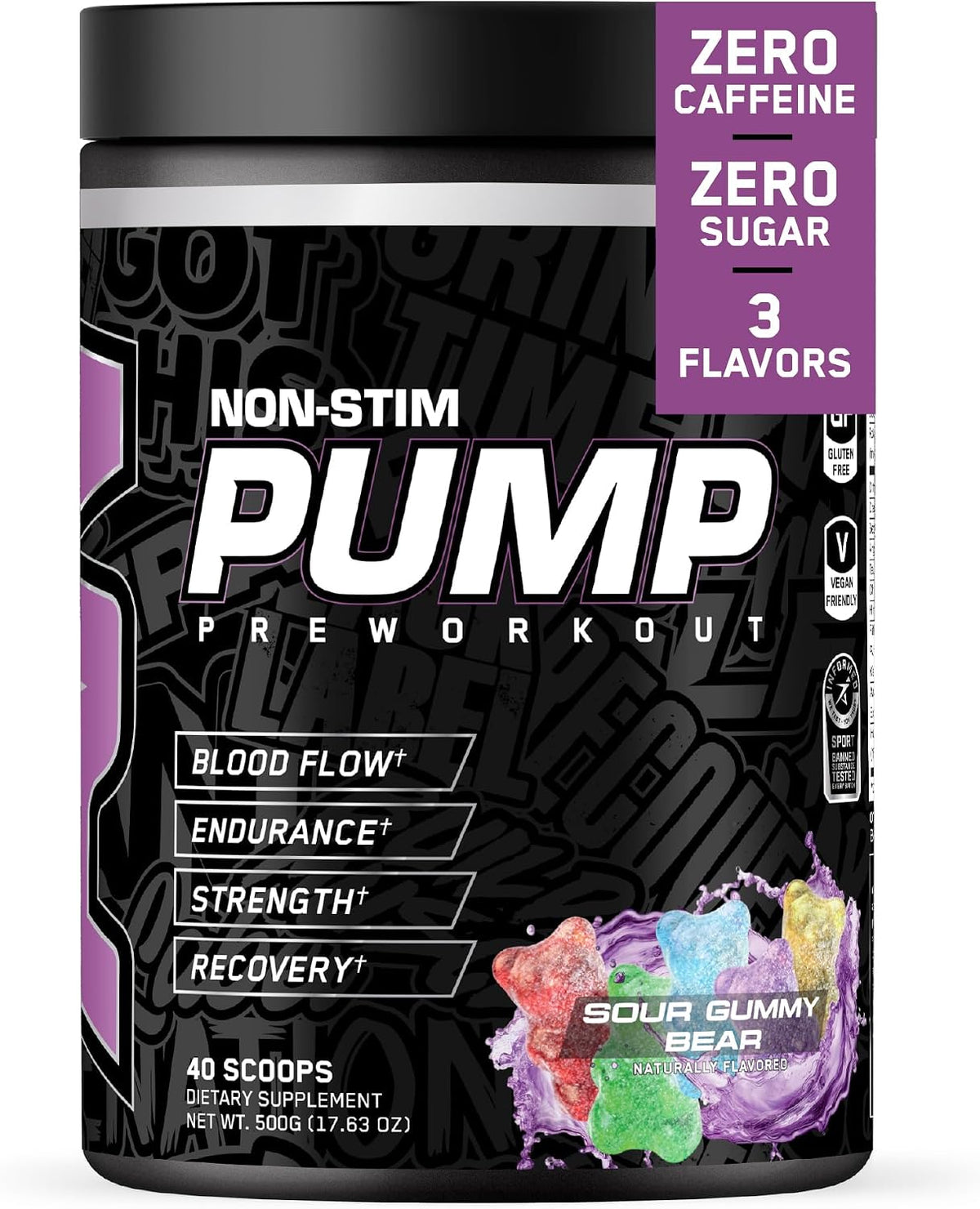 All Black Everything Non Stim Pre-Workout | Preworkout Energy Drink Mix | Caffeine Free | Creatine, Beta Alanine & Citrulline | Energy Supplement for Men & Women | Sour Gummy Bear | 40 Servings
