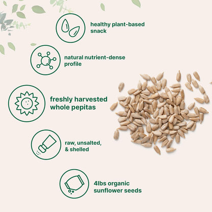 Organic Sunflower Seeds, 4lbs | Raw, Unsalted, & Shelled – Whole Kernels | Low Carb Snack | Great for Baking, Smoothies, & Salad Toppings | Non-GMO, Vegan, Plant Based
