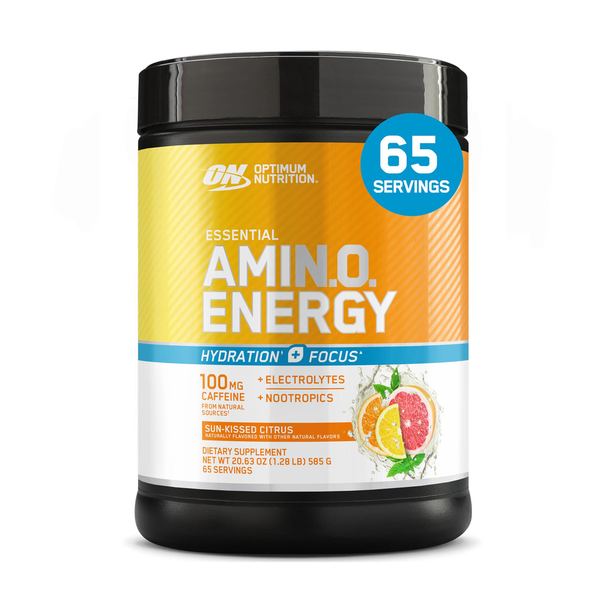 Optimum Nutrition, Amino Energy Powder Plus Focus, with Bcaa, Electrolytes, and Caffeine, Watermelon, 30 Servings | Contains BCAAs, Electrolytes, 100 mg Caffeine, 5g Amino Acids, Zero Sugar, Supports Hydration, Banned Substance Tested