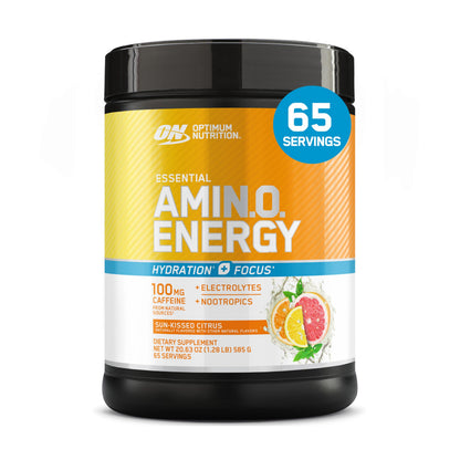 Optimum Nutrition, Amino Energy Powder Plus Focus, with Bcaa, Electrolytes, and Caffeine, Watermelon, 30 Servings | Contains BCAAs, Electrolytes, 100 mg Caffeine, 5g Amino Acids, Zero Sugar, Supports Hydration, Banned Substance Tested