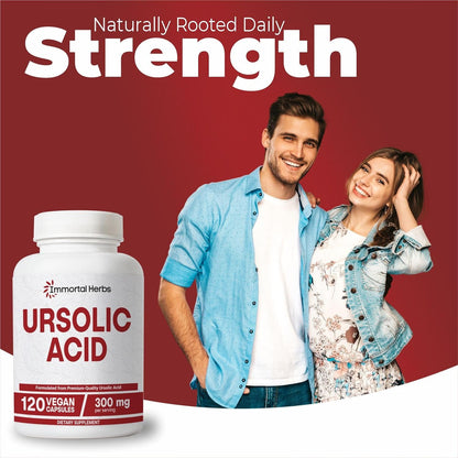 Pure Ursolic Acid Supplement 300mg, 120 Pills, Rosemary Leaf Extract Powder, Non-GMO and Gluten-Free Ursolic Acid Capsules for Women and Men
