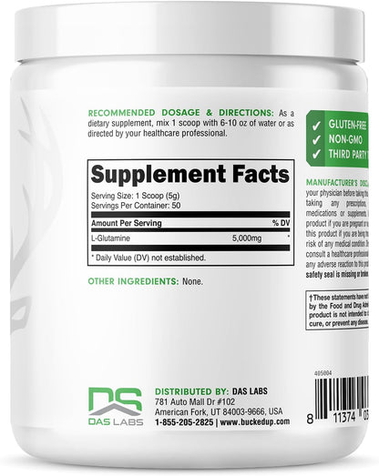 Bucked Up L-Glutamine (5000mg), Essentials (50 Servings, 250 Grams)