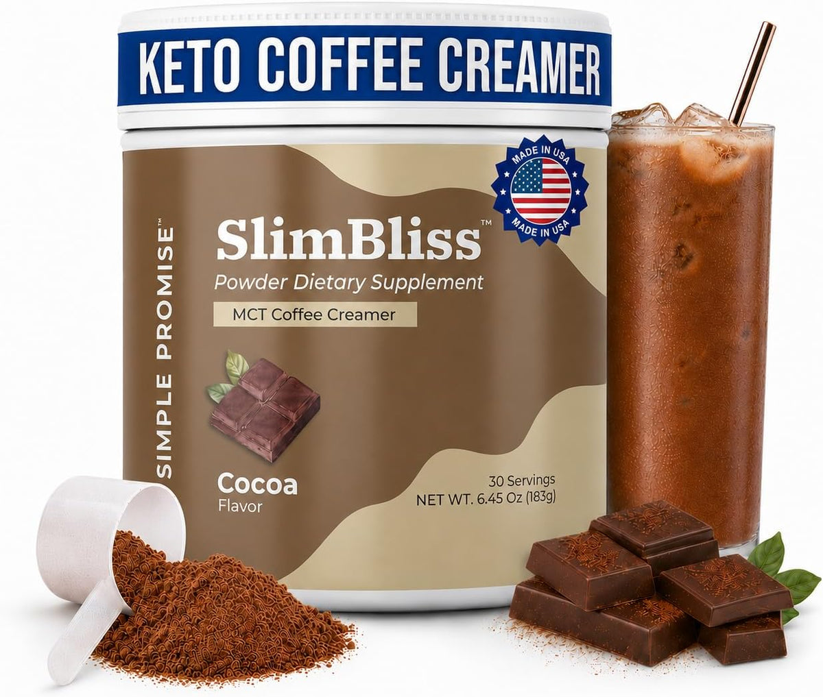 Simple Promise SlimBliss - Sugar Free Coffee Creamer with MCT Oil Powder - Supports Metabolism, Energy, and Digestion - MCT Powder for Coffee, Keto Coffee Creamer, Healthy Mocha Creamer - 30 Servings