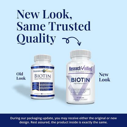 Research Verified Biotin – Pure Extra Strength Biotin 10000mcg – Hair Skin and Nails Vitamin – Third-Party Tested, Made in USA – 60 Vegan Tablets