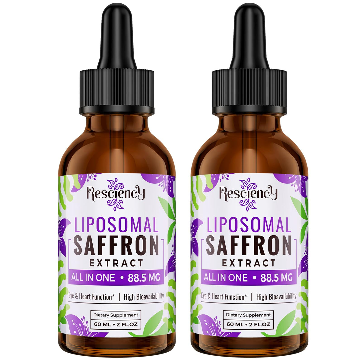 Saffron Supplements - 88.5 mg Saffron Extract Better Bioavailability Liposomal Drops for Mood, Energy, Vision & Focus with Ashwagandha, Turmeric, Magnesium, Zinc, Vitamin B12 & D3, 60 ml, 30 Servings | Liposomal Formula, With Ashwagandha, Magnesium, Zinc,