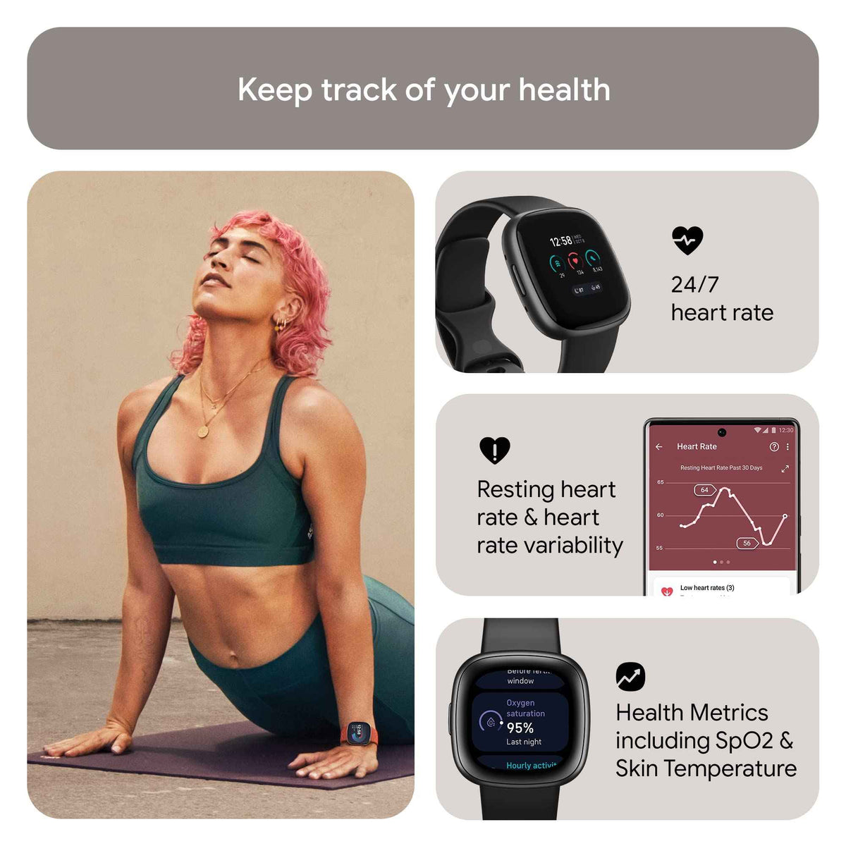 Google Fitbit Versa 4 Fitness Smartwatch, 24/7 Heart Rate - Black/Graphite