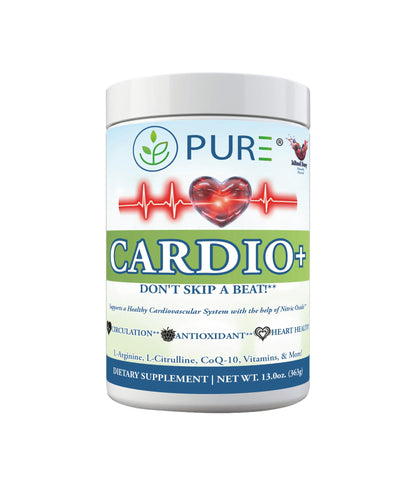 PURE® Cardio+ Nitric Oxide Heart & Circulation Support - 5000mg L-Arginine & 1000mg L-Citrulline - Mango, 30 Servings Powder, 375 Grams - CoQ10 Beet Root - High Potency Cardiovascular Formula