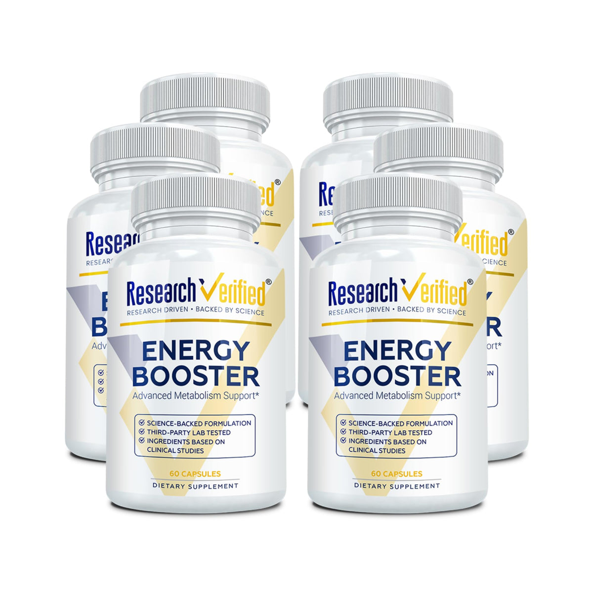 Research Verified Energy Booster - Natural Energy Support - 60 Capsules - Caffeine Free - B Vitamins and Adaptogens - 1 Month Supply