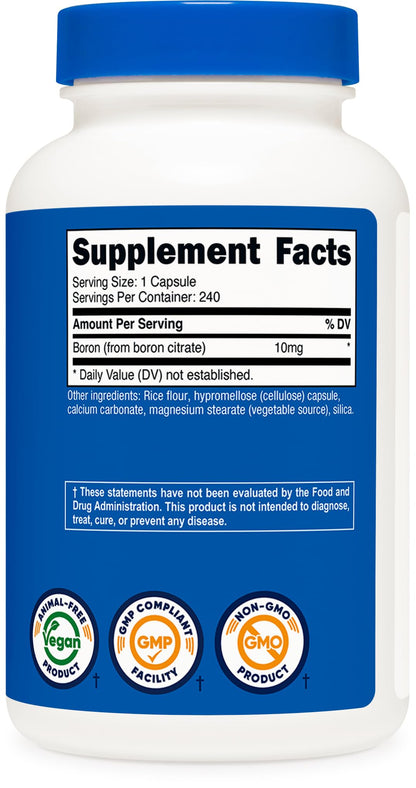 Nutricost Boron Capsules 10mg, 240 Vegetarian Capsules, Gluten Free and Non-GMO