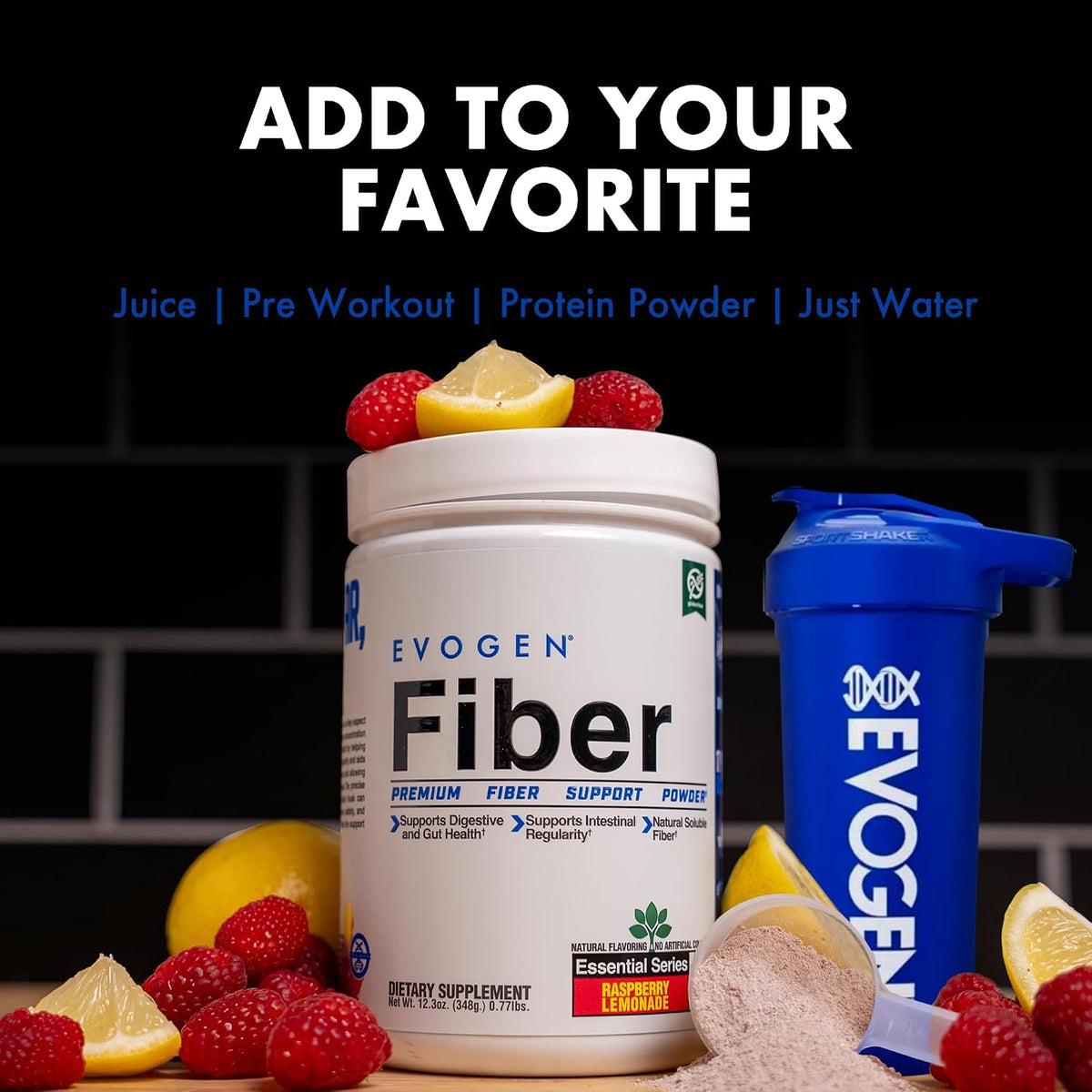 Evogen Fiber Powder | Gut Health | Natural Raspberry Lemonade | 30 Servings | Psyllium husk, inulin and digestion-resistant maltodextrin to ease bloating and support regularity; keto, low-carb friendly