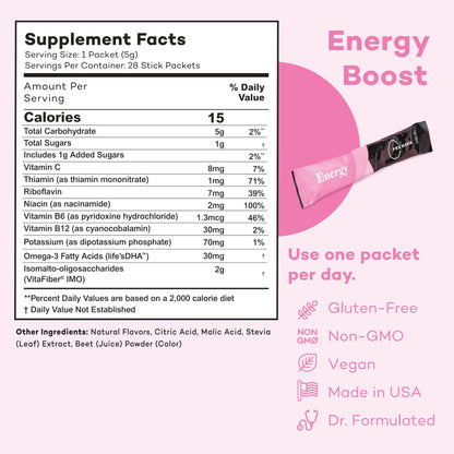 Premama Prenatal Vitamin Energy Boost Drink Mix & Prenatal Support Bundle, Omega 3, B Vitamins