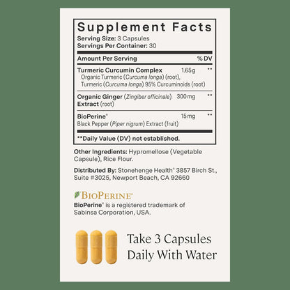Stonehenge Health Dynamic Turmeric Curcumin with Ginger - High Potency - 1,650 mg Turmeric with 95% Curcuminoids & BioPerine, 90 Vegetarian Capsules
