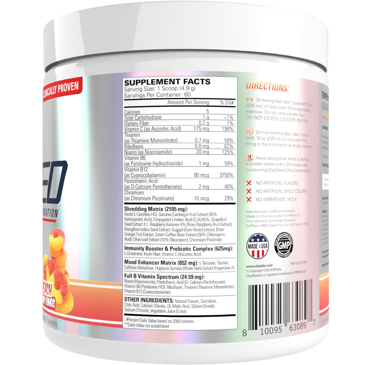 EHP Labs OxyShred Pre Workout Powder - Preworkout Powder with L Glutamine & Acetyl L Carnitine, Energy Boost Drink - Cosmic Blast, 60 Servings