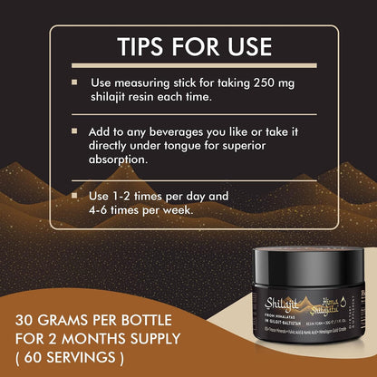 Hima Shilajatu Shilajit Purest Himalayan Organic Shilajit Resin - Gold Grade 100% Purity Shilajit with Fulvic Acid & 85+ Trace Minerals Complex for Energy & Immune Support, 30 Grams (2 Months Supply)