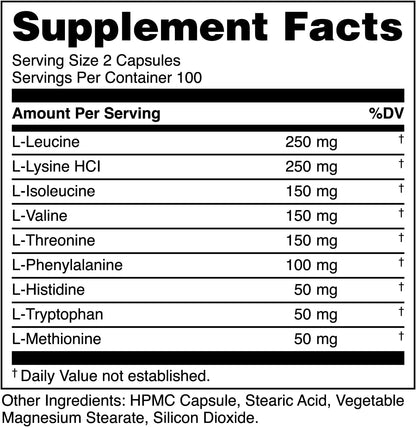 Bucked Up EAA Capsules - Essential Amino Acids Supplement | 1200mg Per Serving | On the Go | Gluten-Free, Non-GMO, Third-Party Tested | 100 Servings (200 Capsules)