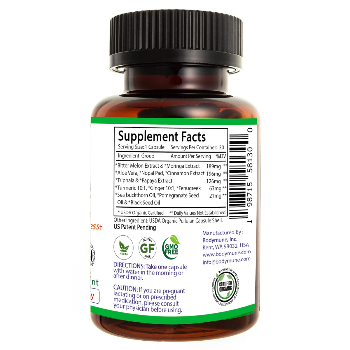 Bodymune Blood Sugar Blend – Organic Blood Sugar Support Supplement – with Bitter Melon Capsules, Moringa, & Black Seed Oil – 66 Capsules – USDA Organic, Vegan, Non-GMO