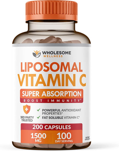 Wholesome Wellness Organic Probiotics 100 Billion CFU, Dr Formulated for Women and Men + Liposomal Vitamin C Capsules (200 Pills 1500mg Buffered) High Absorption VIT C Bundle