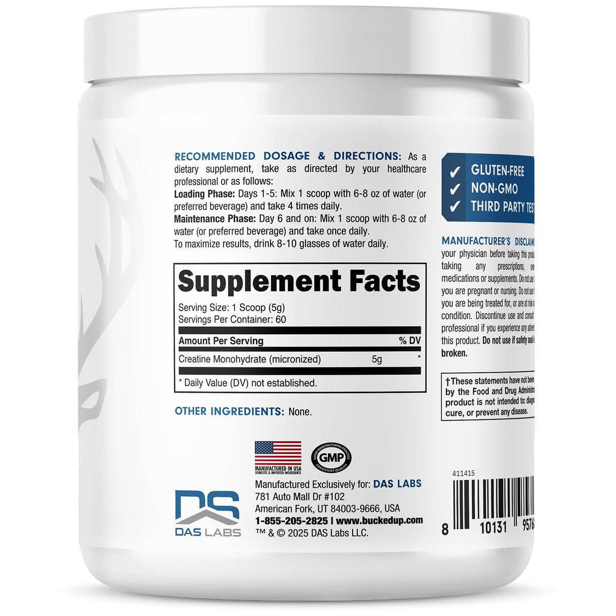 Bucked Up Pure Micronized Creatine Monohydrate for Women and Men - Easy to Mix and Unflavored - 5G Per Serving - 50 Servings - 250 Grams Per Container