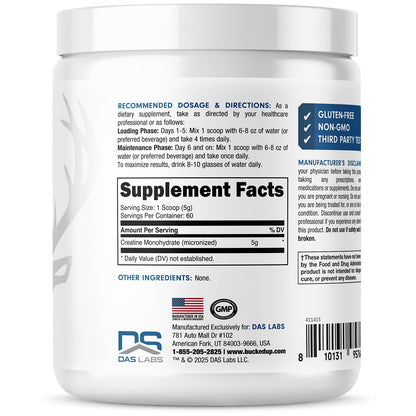 Bucked Up Pure Micronized Creatine Monohydrate for Women and Men - Easy to Mix and Unflavored - 5G Per Serving - 50 Servings - 250 Grams Per Container