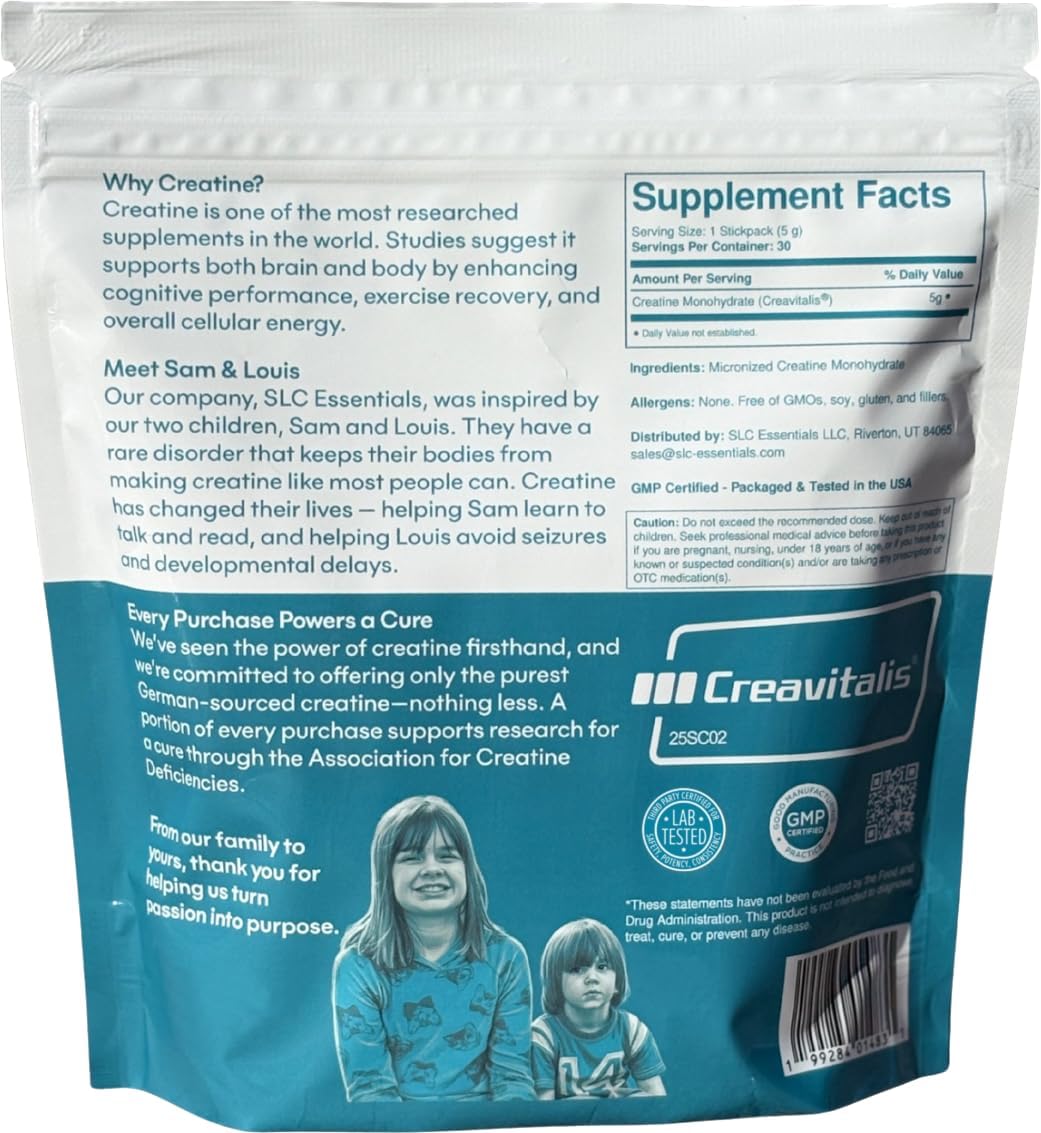 Creatine Monohydrate Powder | 100% Pure Micronized Creavitalis® | German-Made | Unflavored | Supports Muscle Strength, Recovery, & Cognitive Energy | 30 Count - 5g Stick Packs