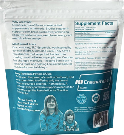 Creatine Monohydrate Powder | 100% Pure Micronized Creavitalis® | German-Made | Unflavored | Supports Muscle Strength, Recovery, & Cognitive Energy | 30 Count - 5g Stick Packs
