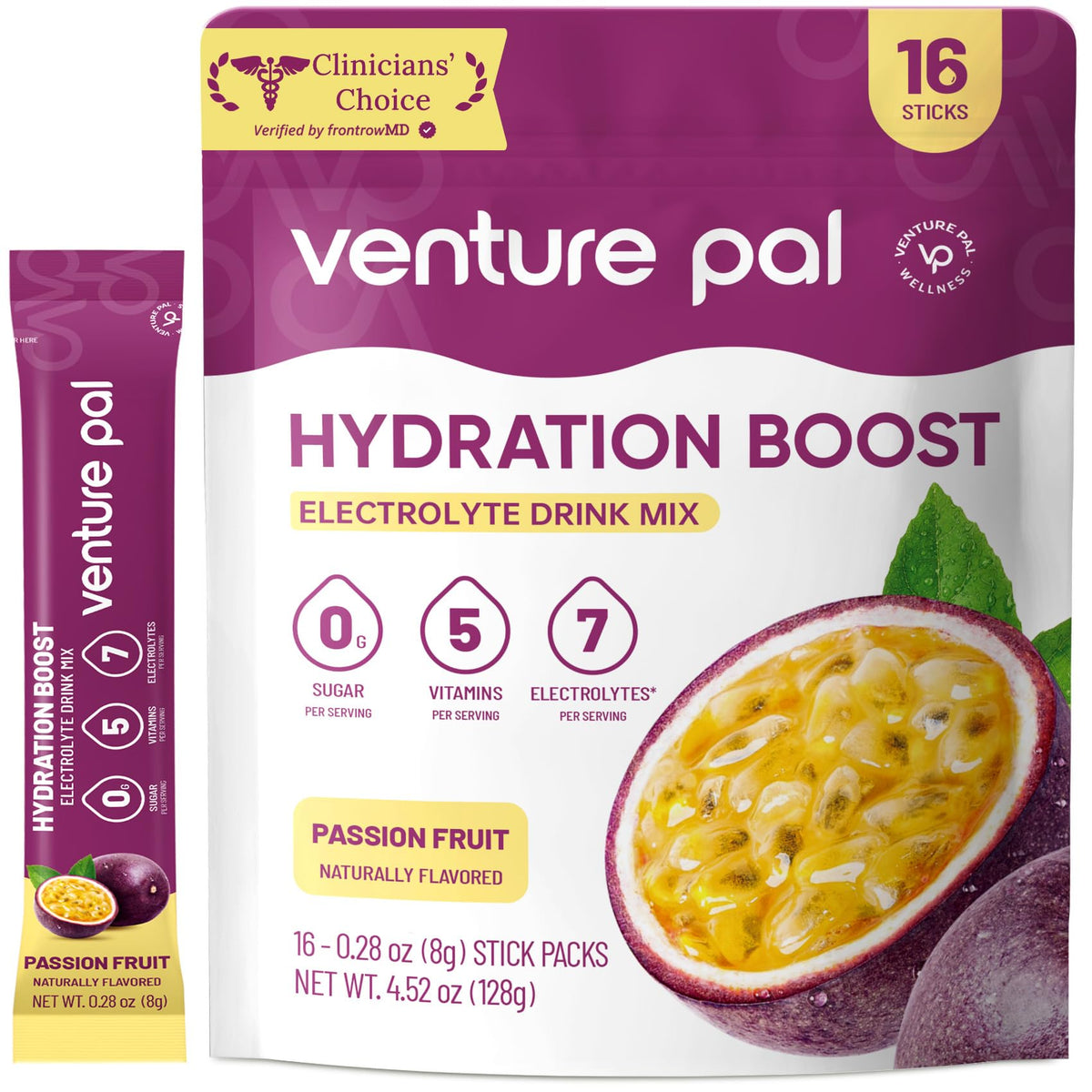 Venture Pal Sugar Free Electrolyte Packet, Liquid Daily IV Hydration Powder | 5 Vitamins & 7 Electrolytes, Instantly Hydration Packets for Sports & Party Recovery, Vegan, Keto Friendly, 16 Sticks