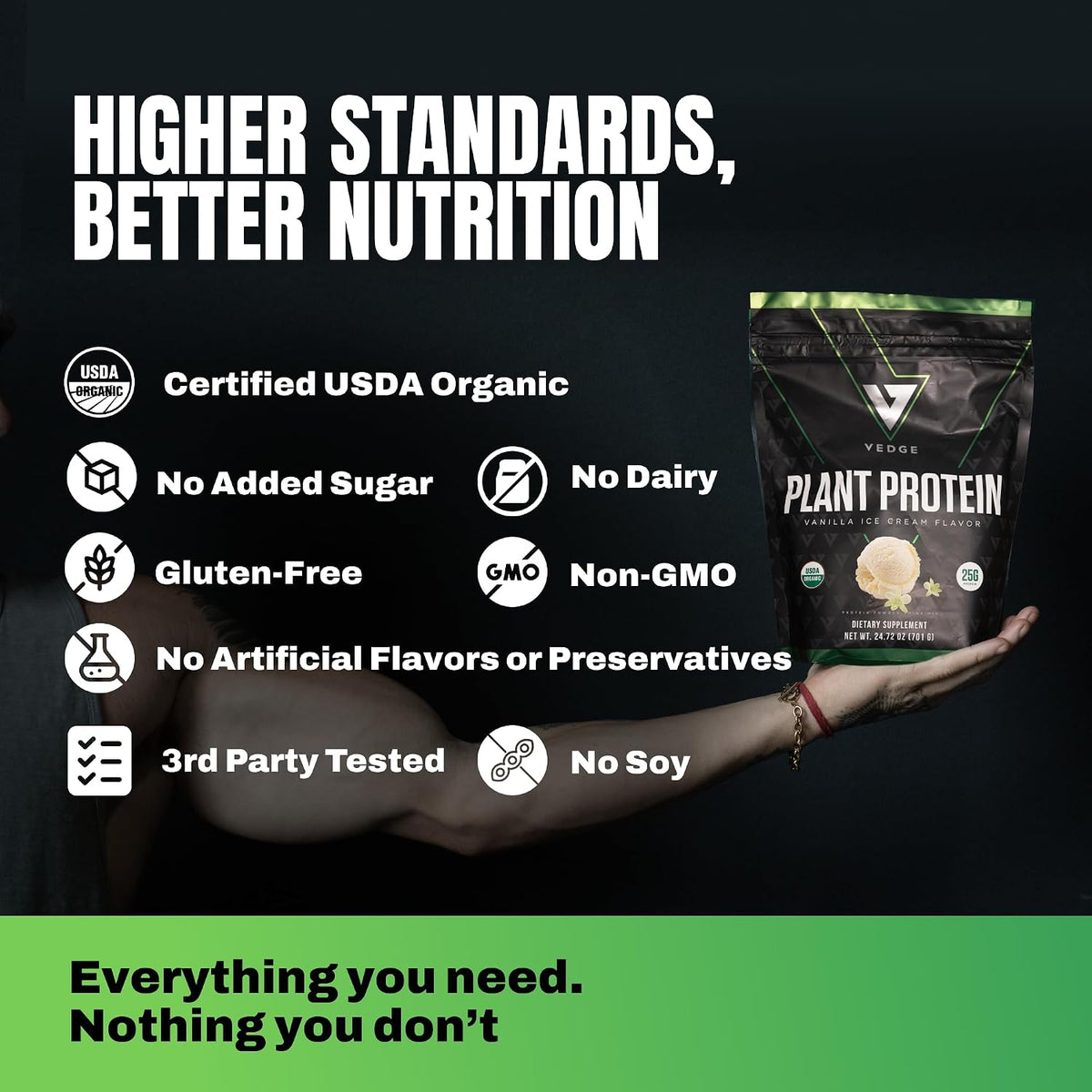 VEDGE Vanilla Protein Powder, USDA Organic Plant Based, 20 Servings | Plant Based Protein Powder, From Pea, Pumpkin, And Sunflower With Smooth Texture For Shakes, Smoothies, Vegan, And Baking