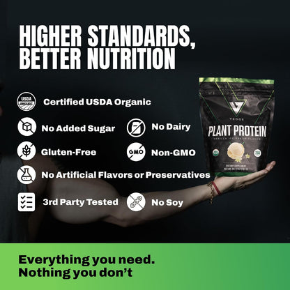 VEDGE Vanilla Protein Powder, USDA Organic Plant Based, 20 Servings | Plant Based Protein Powder, From Pea, Pumpkin, And Sunflower With Smooth Texture For Shakes, Smoothies, Vegan, And Baking