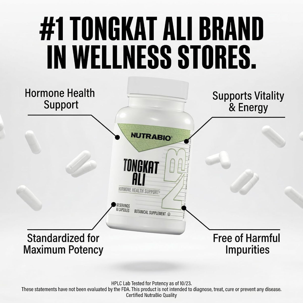 NutraBio Tongkat Ali Longjack 100 Supplement - Natural Support for Muscle Mass, Strength, Performance- Longjack Tongkat Ali for Men- 200mg per Capsule, 60 Servings